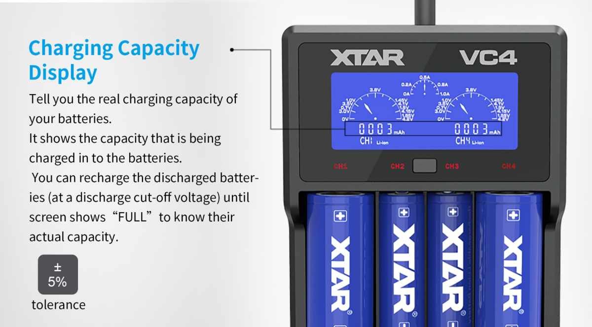 Xtar VC4 ładowarka do akumulatorów Li-ion i NIMH + kabel USB Xtar VC4 ładowarka do akumulatorów Li-ion i NIMH + kabel USB