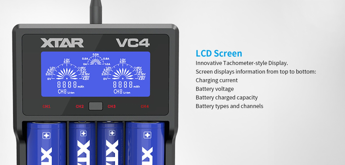 Xtar VC4 ładowarka do akumulatorów Li-ion i NIMH + kabel USB Xtar VC4 ładowarka do akumulatorów Li-ion i NIMH + kabel USB