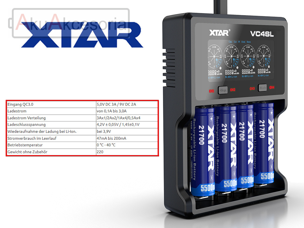 Xtar VC4SL QC3.0 ładowarka do akumulatorów Li-ion i Ni-MH