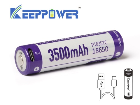 Keeppower 18650 - 3500mAh 3,6 - 3,7V z gniazdem USB - C