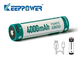 Keeppower 18650 - 4000mAh 3,6 - 3,7V z gniazdem USB - C