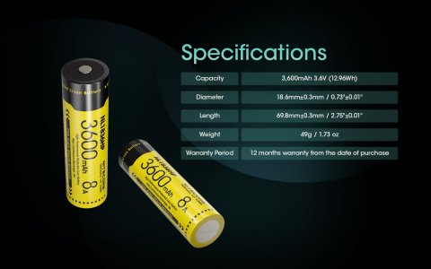 Nitecore Akumulator 18650 - 3600mAh 8A 3,6V - 3,7V NL1836HP Nitecore Akumulator 18650 - 3600mAh 8A 3,6V - 3,7V NL1836HP