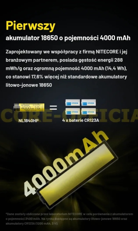 Nitecore Akumulator 18650 - 4000mAh 10A 3,6V - 3,7V NL1840HP