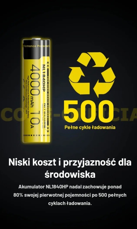 Nitecore Akumulator 18650 - 4000mAh 10A 3,6V - 3,7V NL1840HP