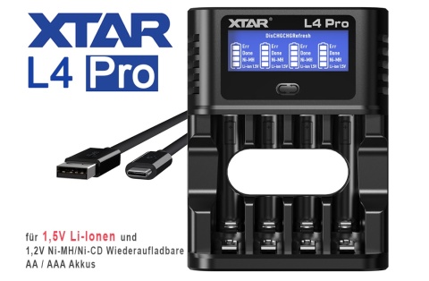XTAR L4 Pro – ładowarka z LCD, funkcja odświeżania i rozładowywania akumulatorów Li-Ion/NiMH AA/AAA