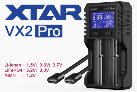 Xtar VX2 Ładowarka do akumulatorów 1,5V 3,6/3,7V Li-Ion & 3,2V LiFePo4 & 1,2V Ni-MH