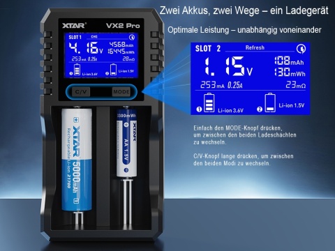 Xtar VX2 Ładowarka do akumulatorów 1,5V 3,6/3,7V Li-Ion & 3,2V LiFePo4 & 1,2V Ni-MH Xtar VX2 Ładowarka do akumulatorów 1,5V 3,6/3,7V Li-Ion & 3,2V LiFePo4 & 1,2V Ni-MH