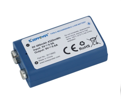 Keeppower Akumulator 9V 480mAh 9V - 9,45V ładowanie przez USB-C