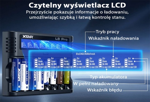 XTAR L8 Pro Ładowarka do akumulatorów AA/AAA Li-Ion 1,5V i Ni-MH 1,2V