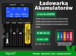 Vapcell BL4 Ładowarka do akumulatorów Li-ion / NI-MH / LiFePO4 / 1,5V Li-ion