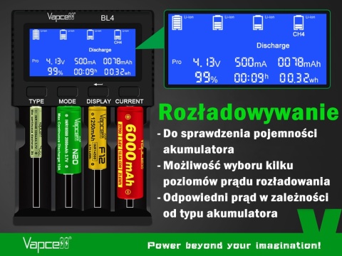 Vapcell BL4 Ładowarka do akumulatorów Li-ion / NI-MH / LiFePO4 / 1,5V Li-ion