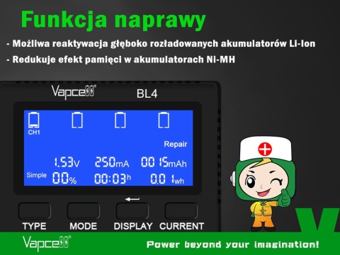 Vapcell BL4 Ładowarka do akumulatorów Li-ion / NI-MH / LiFePO4 / 1,5V Li-ion