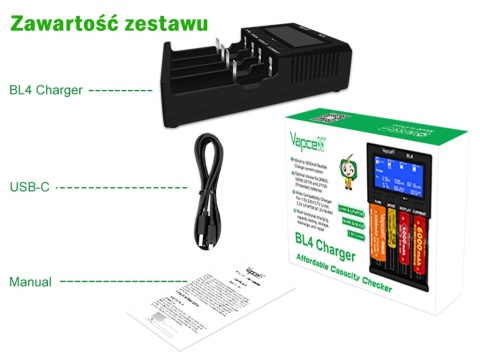 Vapcell BL4 Ładowarka do akumulatorów Li-ion / NI-MH / LiFePO4 / 1,5V Li-ion