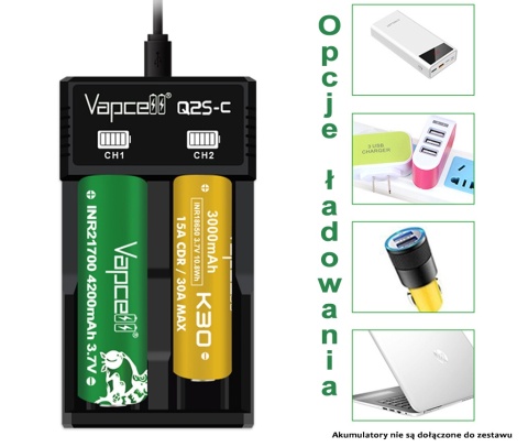 Vapcell Q2S-C Ładowarka do akumulatorów Li-ion