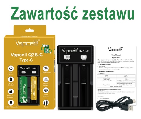 Vapcell Q2S-C Ładowarka do akumulatorów Li-ion