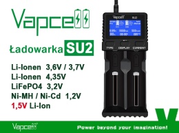Vapcell SU2 Ładowarka z zasilaczem do akumulatorów Li-ion / NI-MH / LiFePO4 / 1,5V Li-ion