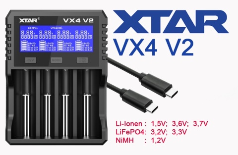 Xtar VX4 Ładowarka do akumulatorów 1,5V 3,6/3,7V Li-Ion & 3,2V LiFePo4 & 1,2V Ni-MH