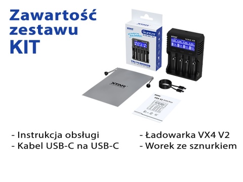 Xtar VX4 V2 KIT Ładowarka do akumulatorów 1,5V 3,6/3,7V Li-Ion & 3,2V LiFePo4 & 1,2V Ni-MH