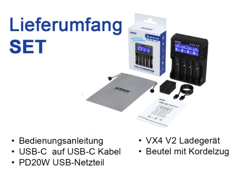 Xtar VX4 V2 SET Ładowarka z zasilaczem do akumulatorów 1,5V 3,6/3,7V Li-Ion & 3,2V LiFePo4 & 1,2V Ni-MH