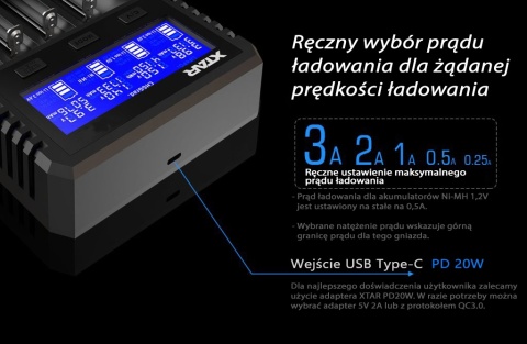 Xtar VX4 V2 SET Ładowarka z zasilaczem do akumulatorów 1,5V 3,6/3,7V Li-Ion & 3,2V LiFePo4 & 1,2V Ni-MH