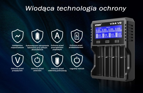 Xtar VX4 V2 SET Ładowarka z zasilaczem do akumulatorów 1,5V 3,6/3,7V Li-Ion & 3,2V LiFePo4 & 1,2V Ni-MH